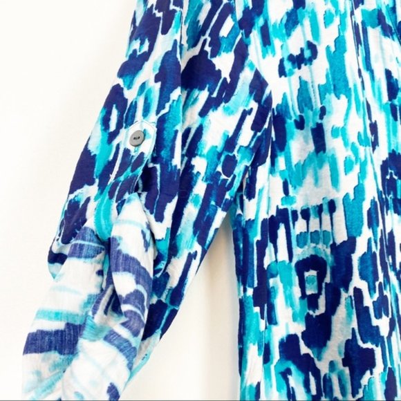 Tommy Bahama | Watercolour Print Button Front Shirt Dress Roll Tab Sleeve Size S - Picture 4 of 9